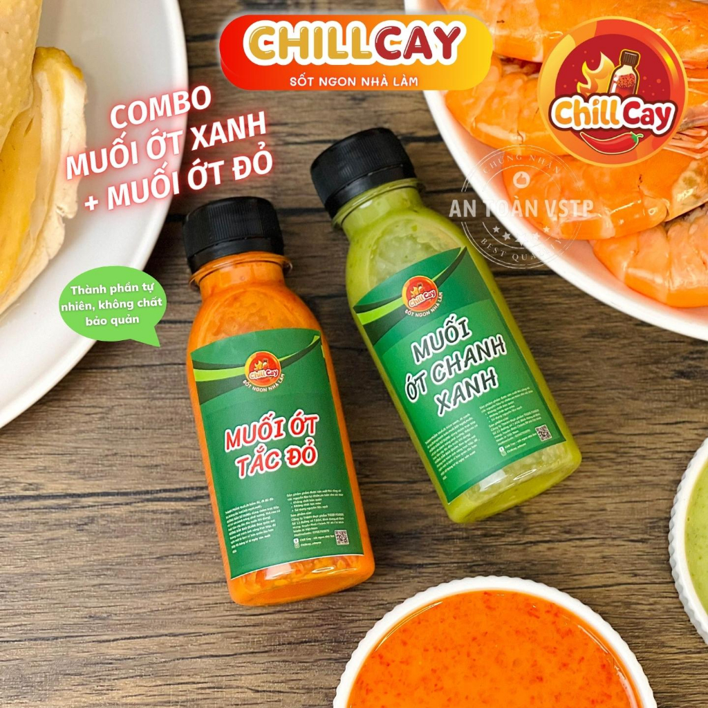 COMBO 2 chai Muối ớt đỏ + muối ớt xanh CHILL CAY Sốt muối ớt tắc đỏ nhà làm dùng chấm hoặc trộn SIÊU NGON chai 150g