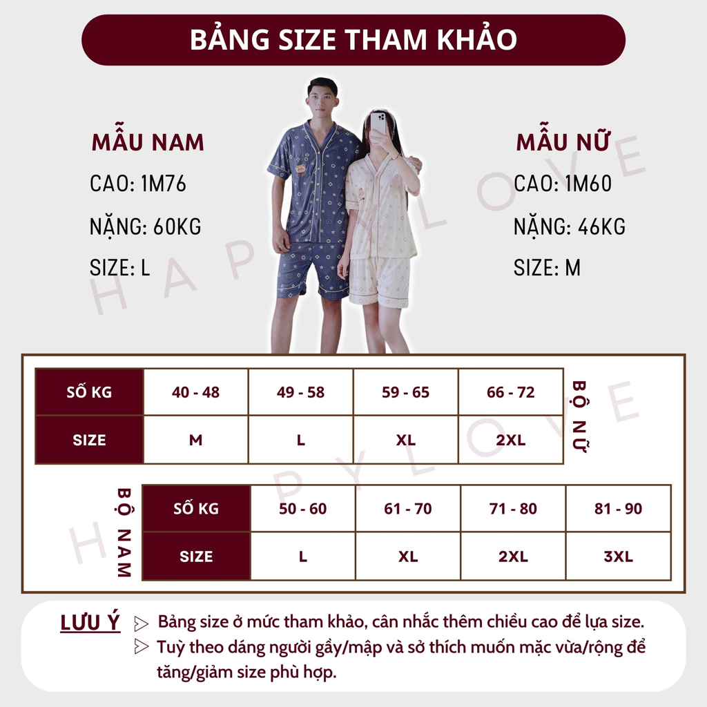 Đồ ngủ đôi pijama nam nữ bộ đồ cặp mặc nhà mùa hè ngắn tay HAPPYLOVE hoạ tiết xinh xắn M075