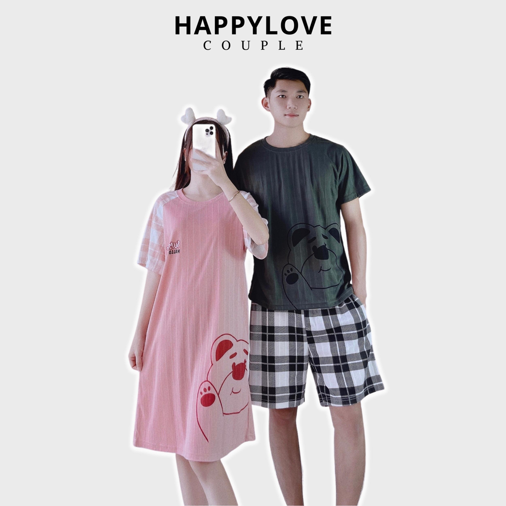 Bộ đồ ngủ đôi nam nữ set áo váy cặp đôi mặc nhà mùa hè HAPPYLOVE chất mềm mịn đẹp M074