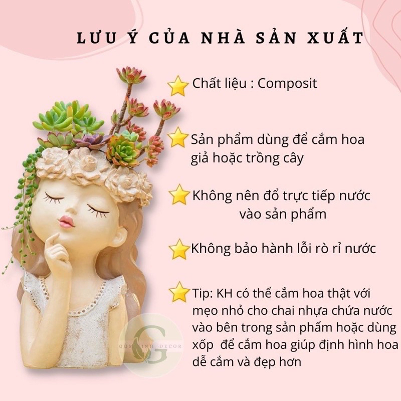 Bình hoa cô gái trang trí cắm hoa khô baby decor nhiều màu sắc, làm quà tặng