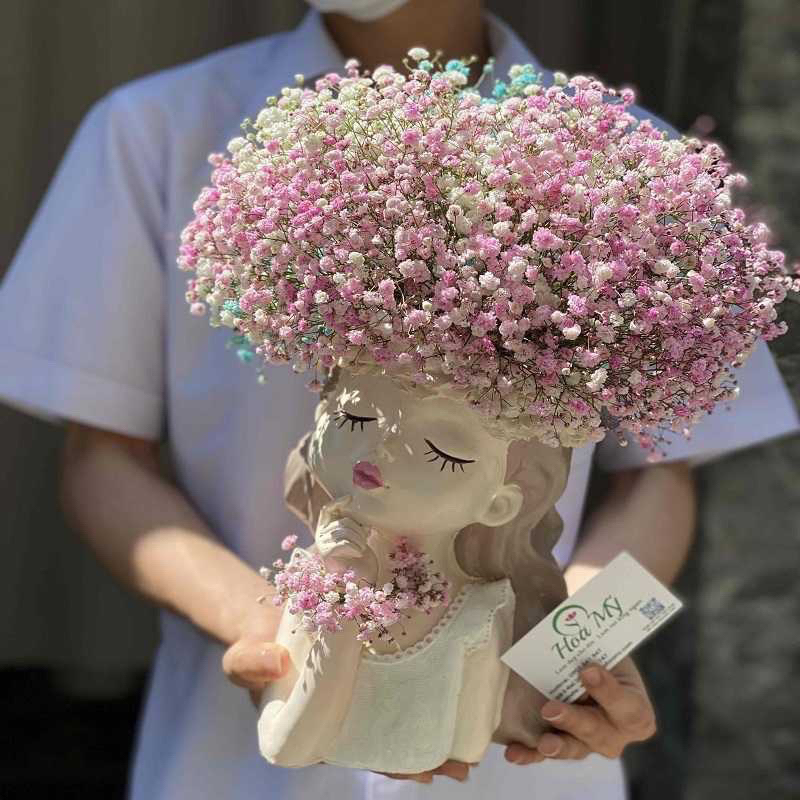 Bình hoa cô gái trang trí cắm hoa khô baby decor nhiều màu sắc, làm quà tặng