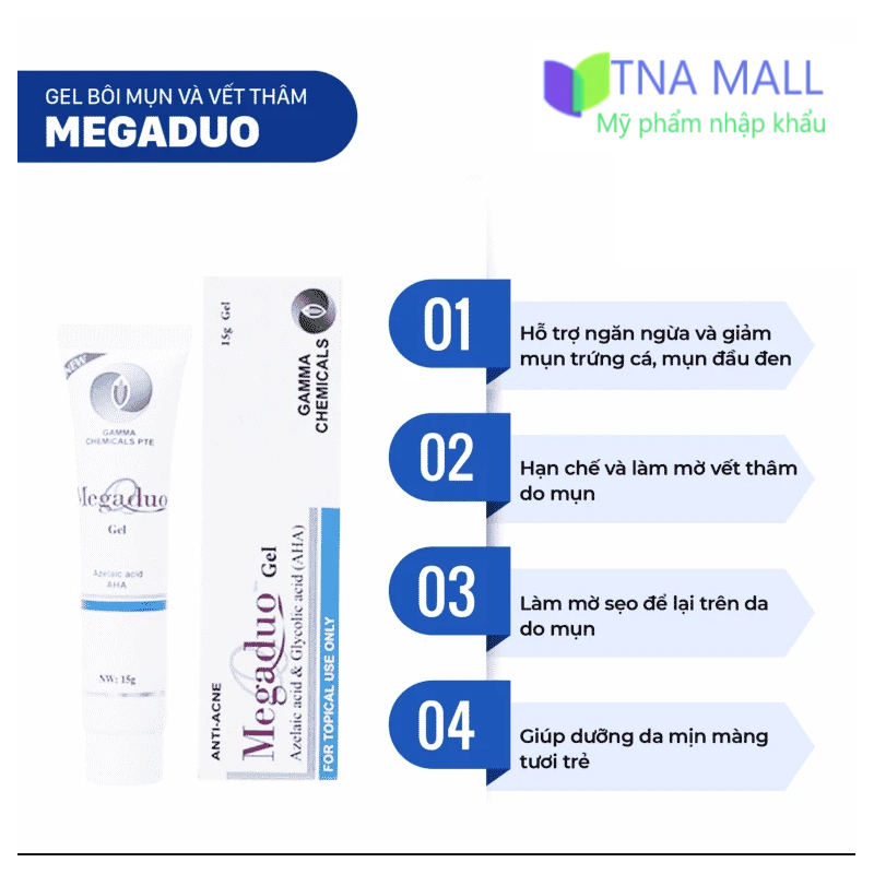 Gel Giảm Mụn Ẩn, Thâm, Đầu Đen Cho Da Dầu Mụn Megaduo Gel/Plus Gamma 15g