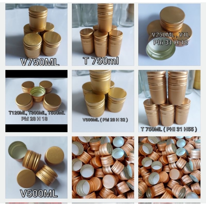 COMBO 50 NẮP NHÔM CÁC LOẠI DÙNG ĐÓNG CHAI THỦY TINH