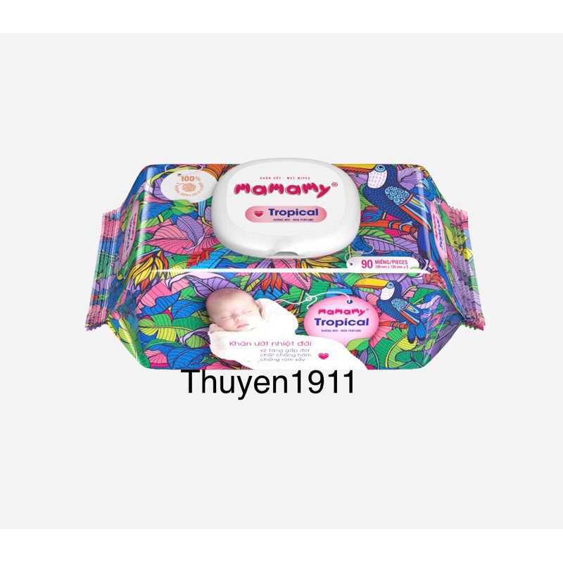 Combo 5 gói khăn ướt nhiệt đới Mamamy Tropical 90 tờ có nắp
