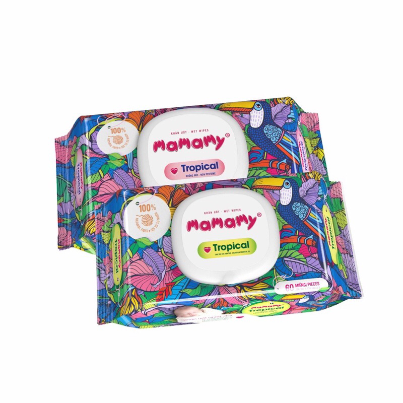 Combo 5 gói khăn ướt nhiệt đới Mamamy Tropical 90 tờ có nắp