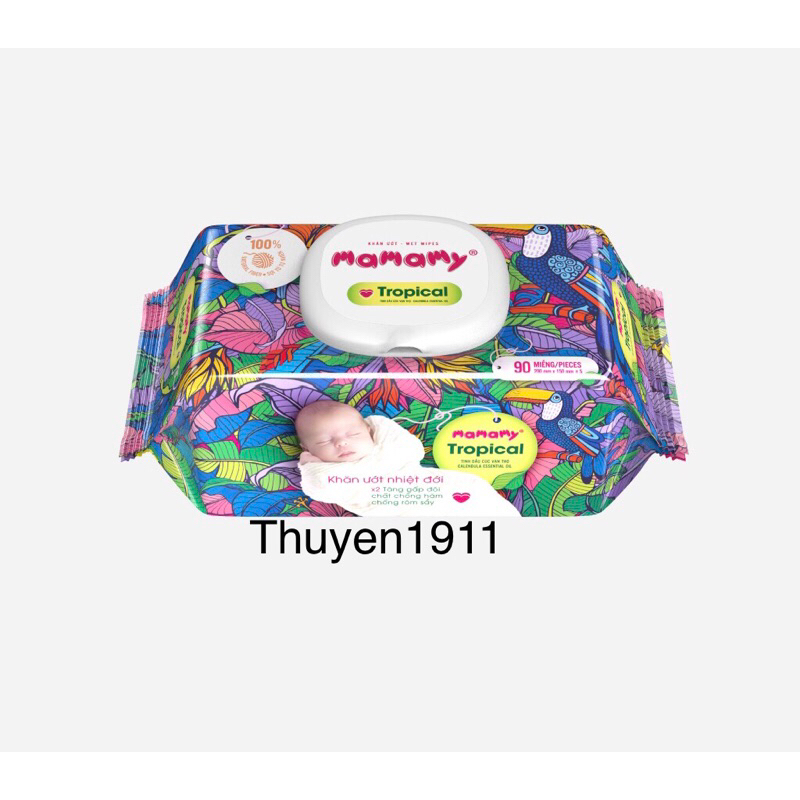 Combo 5 gói khăn ướt nhiệt đới Mamamy Tropical 90 tờ có nắp