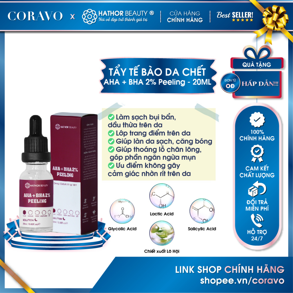 Tẩy tế bào da chết AHA + BHA 2% Peeling Hathor Beauty 20ml - Coravo