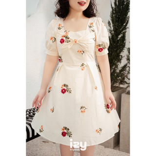 VÁY ĐẦM BIGSIZE THÔ THÊU HOA NƠ TRƯỚC - 23V08 - IZYBYNHI