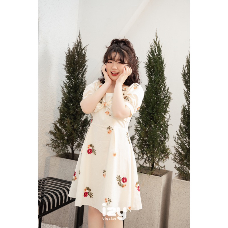 VÁY ĐẦM BIGSIZE THÔ THÊU HOA NƠ TRƯỚC - 23V08 - IZYBYNHI