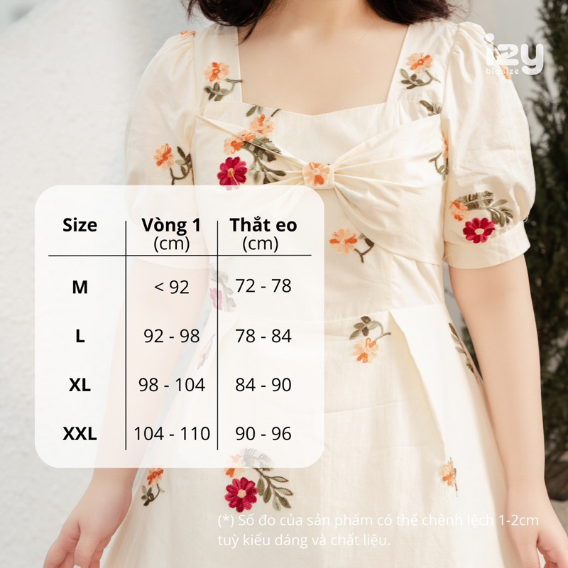 VÁY ĐẦM BIGSIZE THÔ THÊU HOA NƠ TRƯỚC - 23V08 - IZYBYNHI