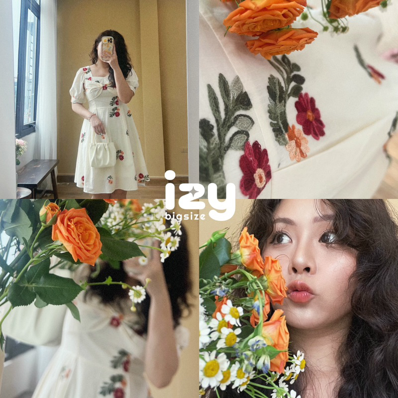 VÁY ĐẦM BIGSIZE THÔ THÊU HOA NƠ TRƯỚC - 23V08 - IZYBYNHI