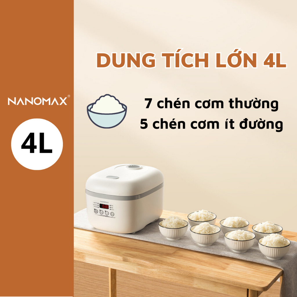 Nồi Cơm Điện Đa Năng,Tách Đường NANOMAX QS-A04H, Dung Tích 4L, 6 Chế Độ Nấu, Màn Hình Cảm Ứng, Nồi Thép Không Gỉ, BH 12