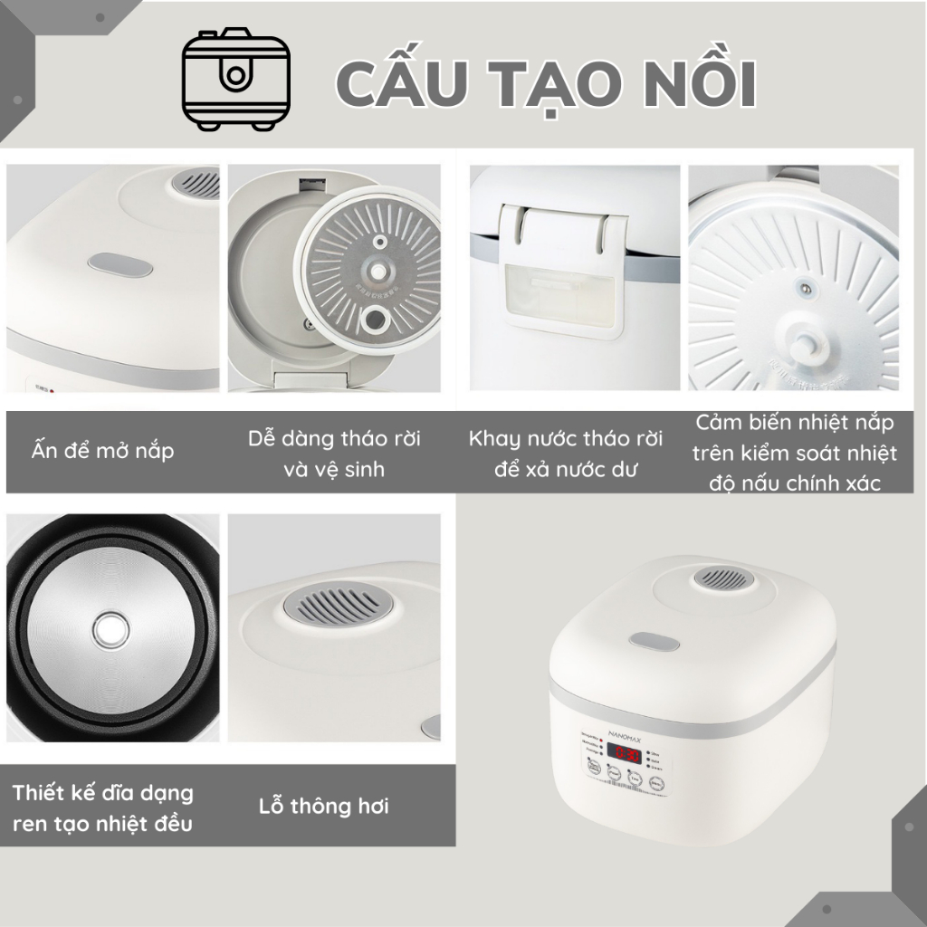 Nồi Cơm Điện Đa Năng,Tách Đường NANOMAX QS-A04H, Dung Tích 4L, 6 Chế Độ Nấu, Màn Hình Cảm Ứng, Nồi Thép Không Gỉ, BH 12