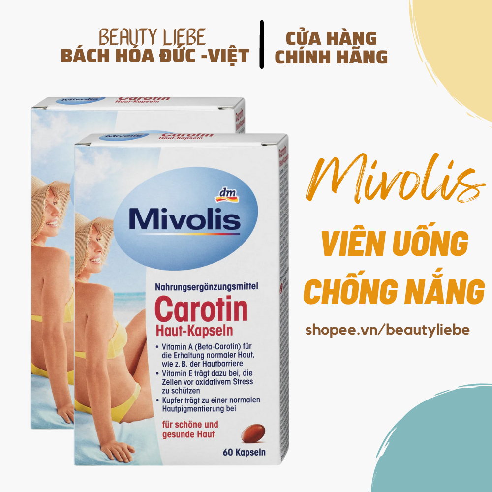 Viên uống chống nắng khỏe đẹp da Mivolis Carotin 60 viên - Hàng chính hãng nội địa Đức