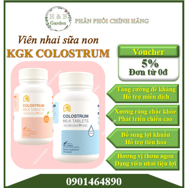 Sữa non dạng viên nhai KGK Colostrum Milk Tablets hỗ trợ tăng sức đề kháng, bổ sung dinh dưỡng - Chai 60 viên