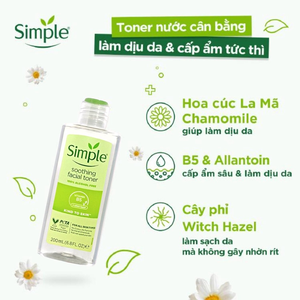 Nước Hoa Hồng Không Cồn Simple Kind To Skin Soothing Facial Toner 200ml