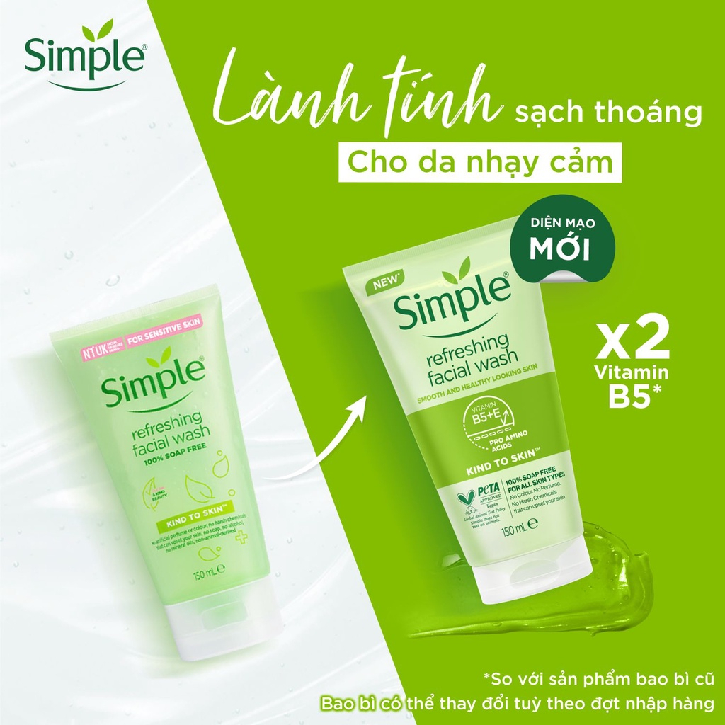 Sữa Rửa Mặt Dạng Gel Simple Kind To Skin Refreshing Facial Wash 150ml