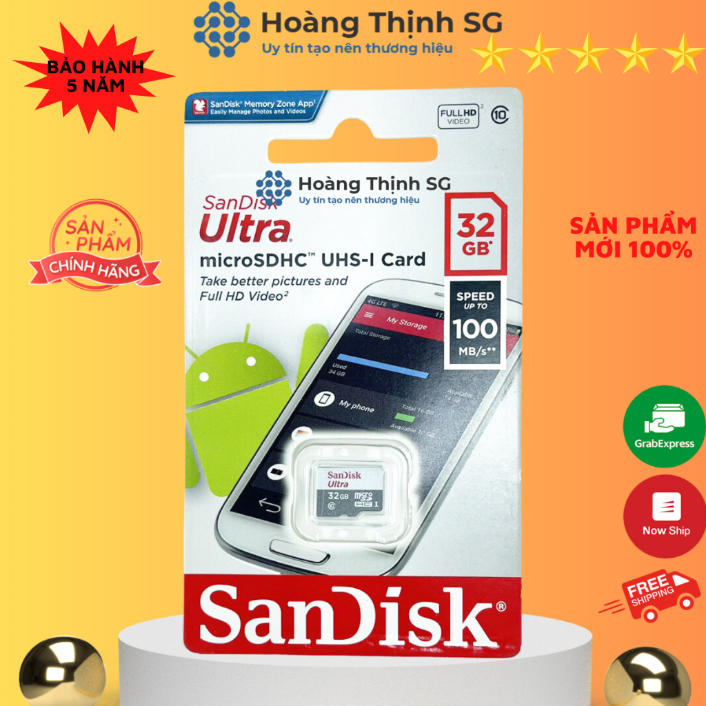 Thẻ nhớ SanDisk 32GB 64GB 128GB MicroSDXC, Tốc độ cao 100MB/S, bảo hành chính hãng 5 năm