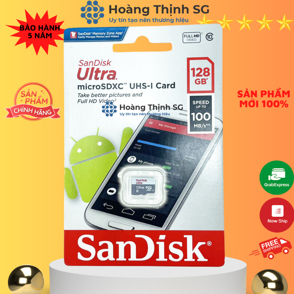 Thẻ nhớ SanDisk 32GB 64GB 128GB MicroSDXC, Tốc độ cao 100MB/S, bảo hành chính hãng 5 năm