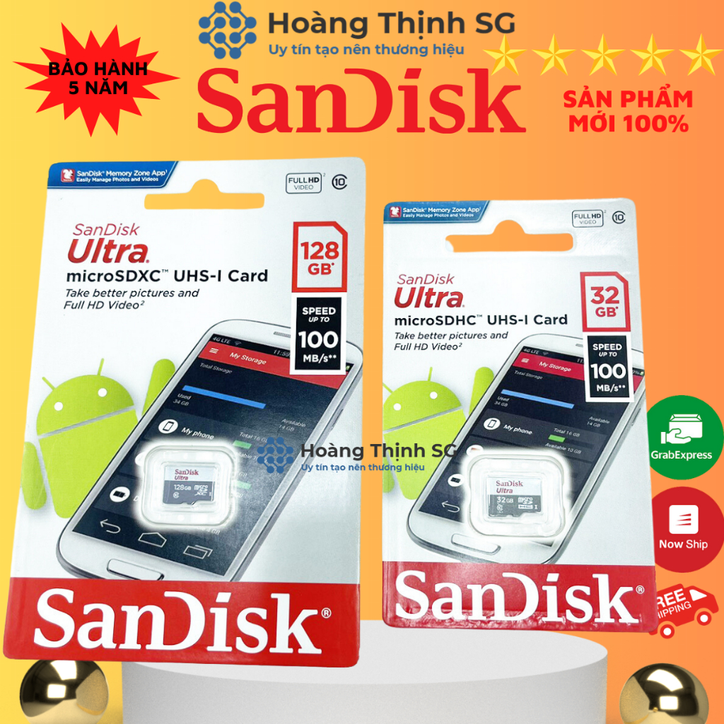 Thẻ nhớ SanDisk 32GB 64GB 128GB MicroSDXC, Tốc độ cao 100MB/S, bảo hành chính hãng 5 năm