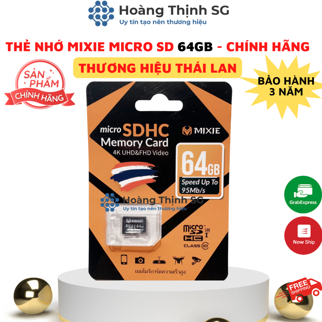 Thẻ nhớ Micro SD 32gb 64gb MIXIE dùng cho camera, máy ảnh, bảo hành chính hãng 3 năm