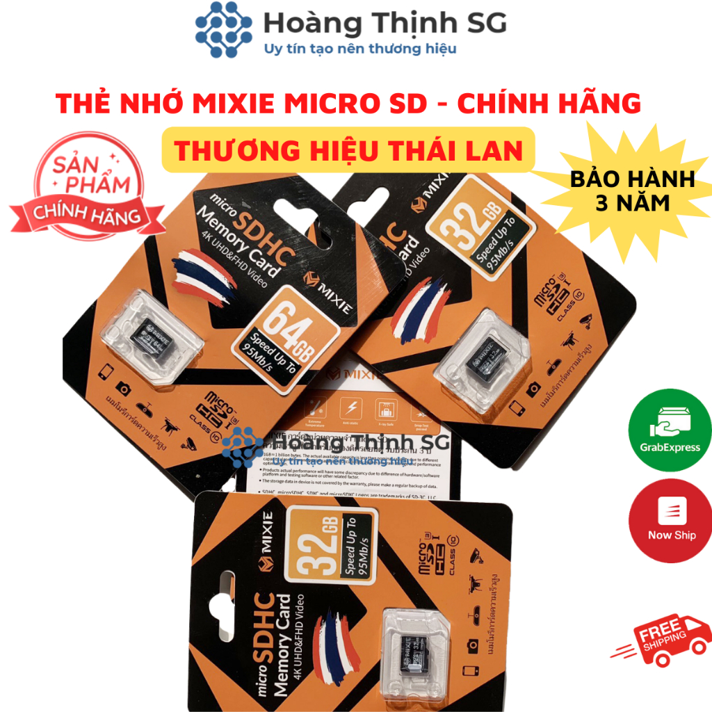 Thẻ nhớ Micro SD 32gb 64gb MIXIE dùng cho camera, máy ảnh, bảo hành chính hãng 3 năm