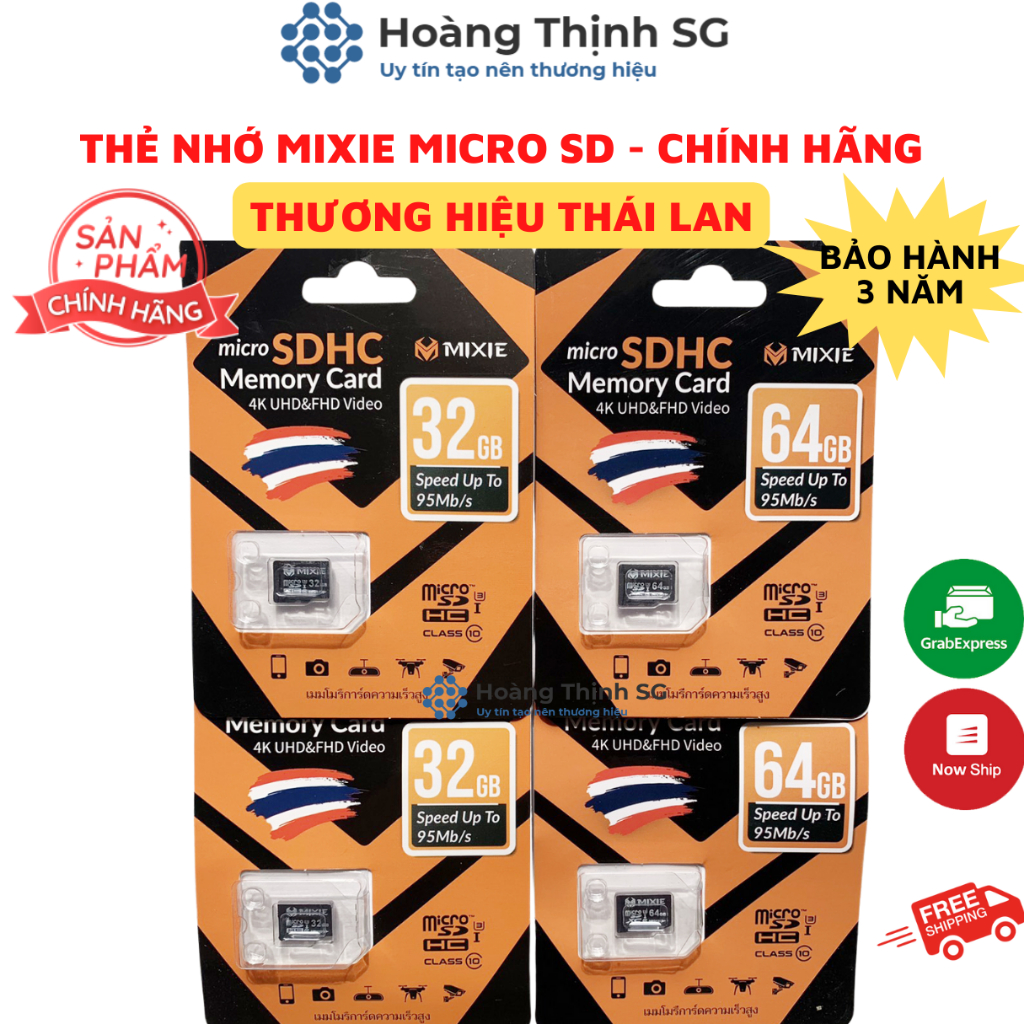 Thẻ nhớ Micro SD 32gb 64gb MIXIE dùng cho camera, máy ảnh, bảo hành chính hãng 3 năm