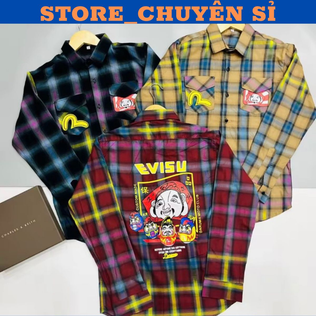 Áo sơ mi nam nữ EVI.SU sọc caro 7 màu in logo hoạ tiết đẹp chất siêu hot trend hàng quảng châu cao cấp chuẩn hàng shop