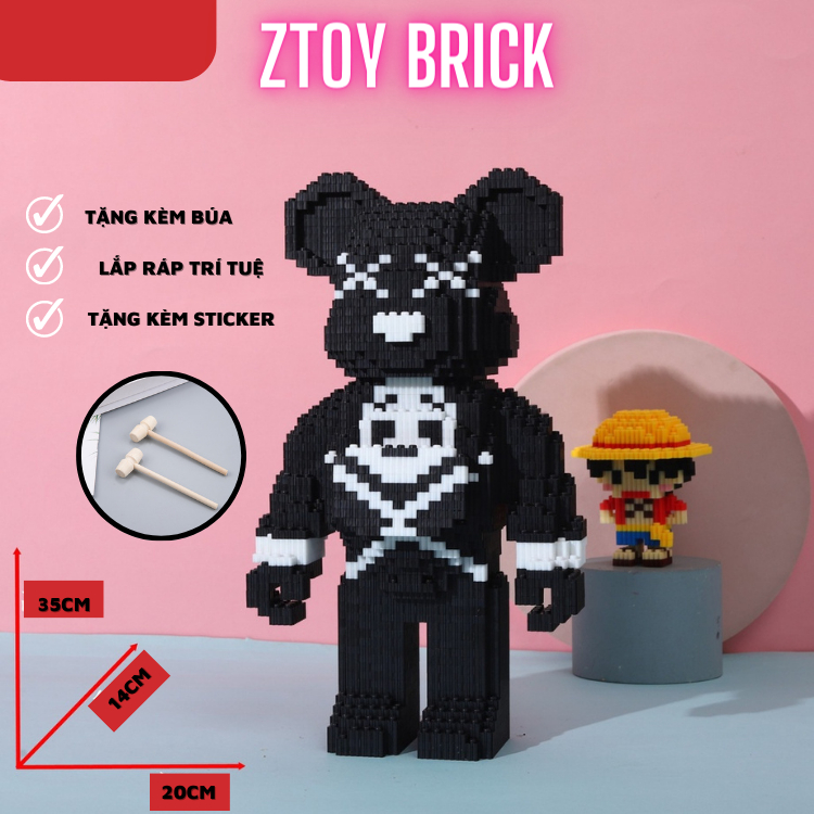 Gấu bearbrick size 35cm lắp ráp tăng cường trí tuệ , gấu Đầu Lâu mã 8867 Có ngăn kéo và đèn. Tặng kèm búa Lego