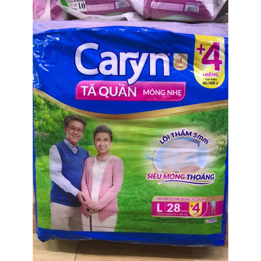 Tã quần siêu thấm Caryn, size L-28 miếng tặng thêm 4 miếng tiết kiệm 60.000đ. Date mới nhất - sản xuất tháng 04/2023