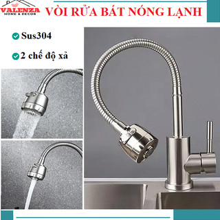 Vòi rửa bát nóng lạnh inox 304 lò xo cần mềm Valenza 2 chế độ xả đủ phụ kiện-Nước chảy mạnh