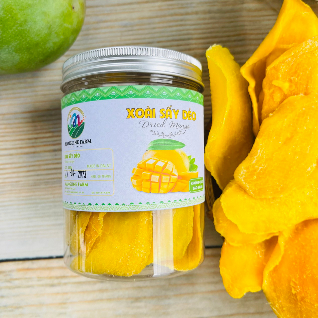 Hộp xoài sấy dẻo không đường Mangline Farm Đà Lạt 250g đồ ăn vặt chua ngọt thơm ngon ăn là ghiền