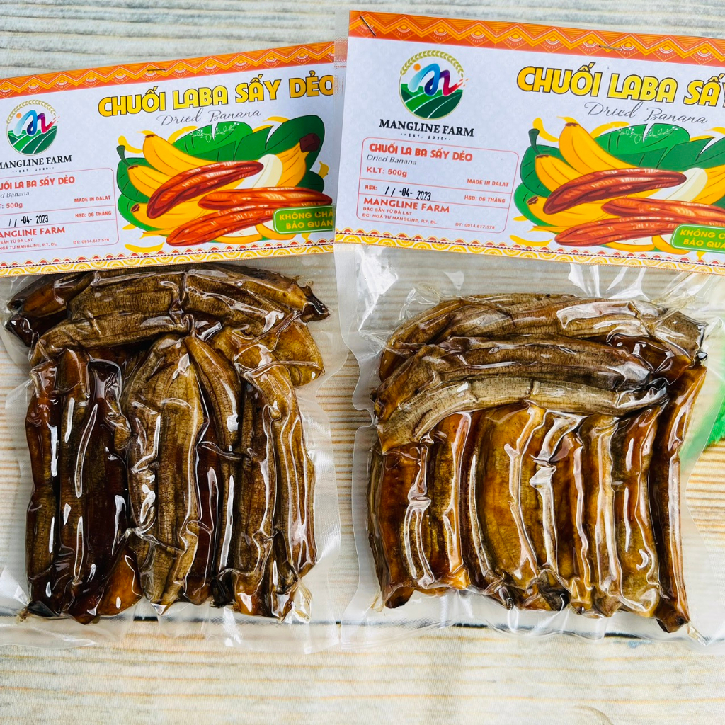 Chuối Laba sấy dẻo không đường Mangline Farm Đà Lạt 1000g đồ ăn vặt thơm ngon mềm dẻo đặc sản Đà Lạt