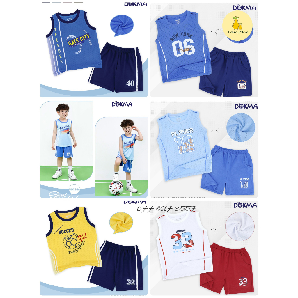 (3-7Y) Bộ ba lỗ / sát nách thể thao cá tính cho bé trai