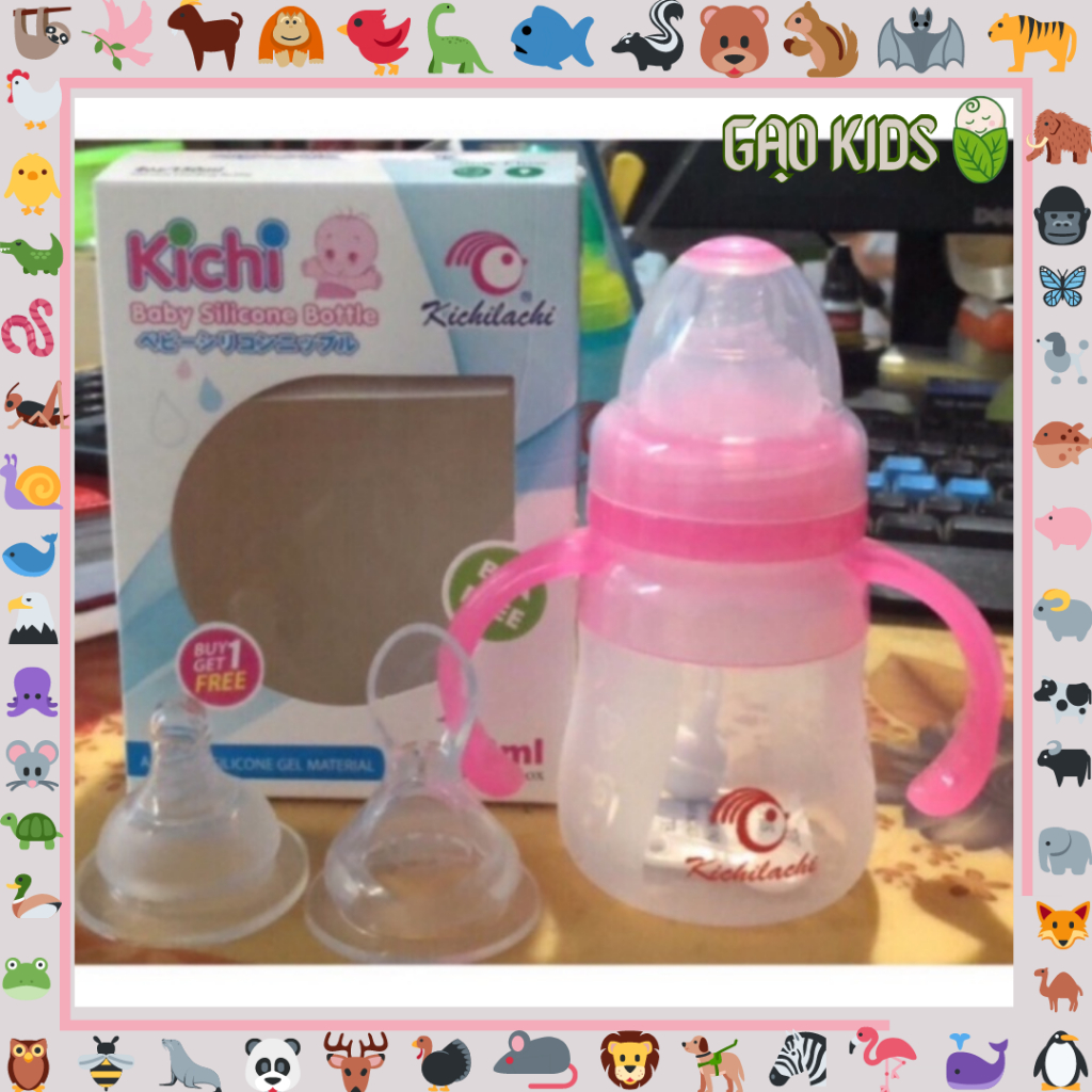 Bình sữa silicon kichi dung tích 150ml tặng kèm 1 núm thìa