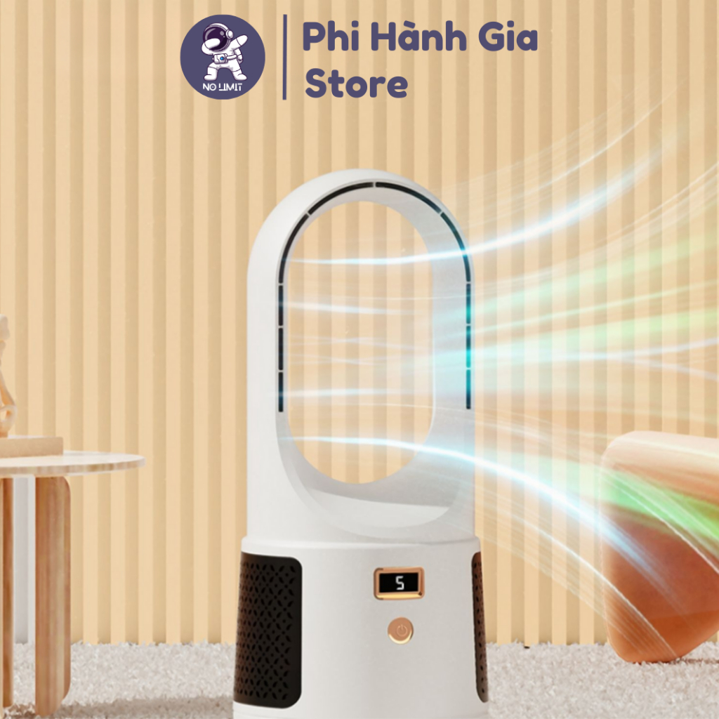 Quạt tích điện để bàn không cánh, Quạt để bàn văn phòng sạc USB 6 chế độ màn hình LED hiển thị, bảo hành 12 tháng