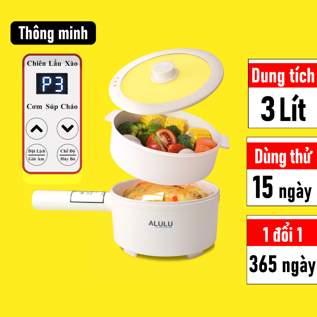 Nồi lẩu điện đa năng ALULU (PM0830D), dung tích 3L, kèm khay hấp, 1 đổi 1 trong 365 ngày