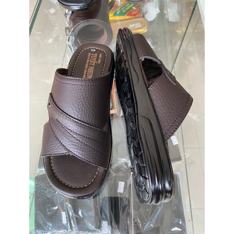 Dép nam simili màu đen/vàng đế cao 2cm bản chim