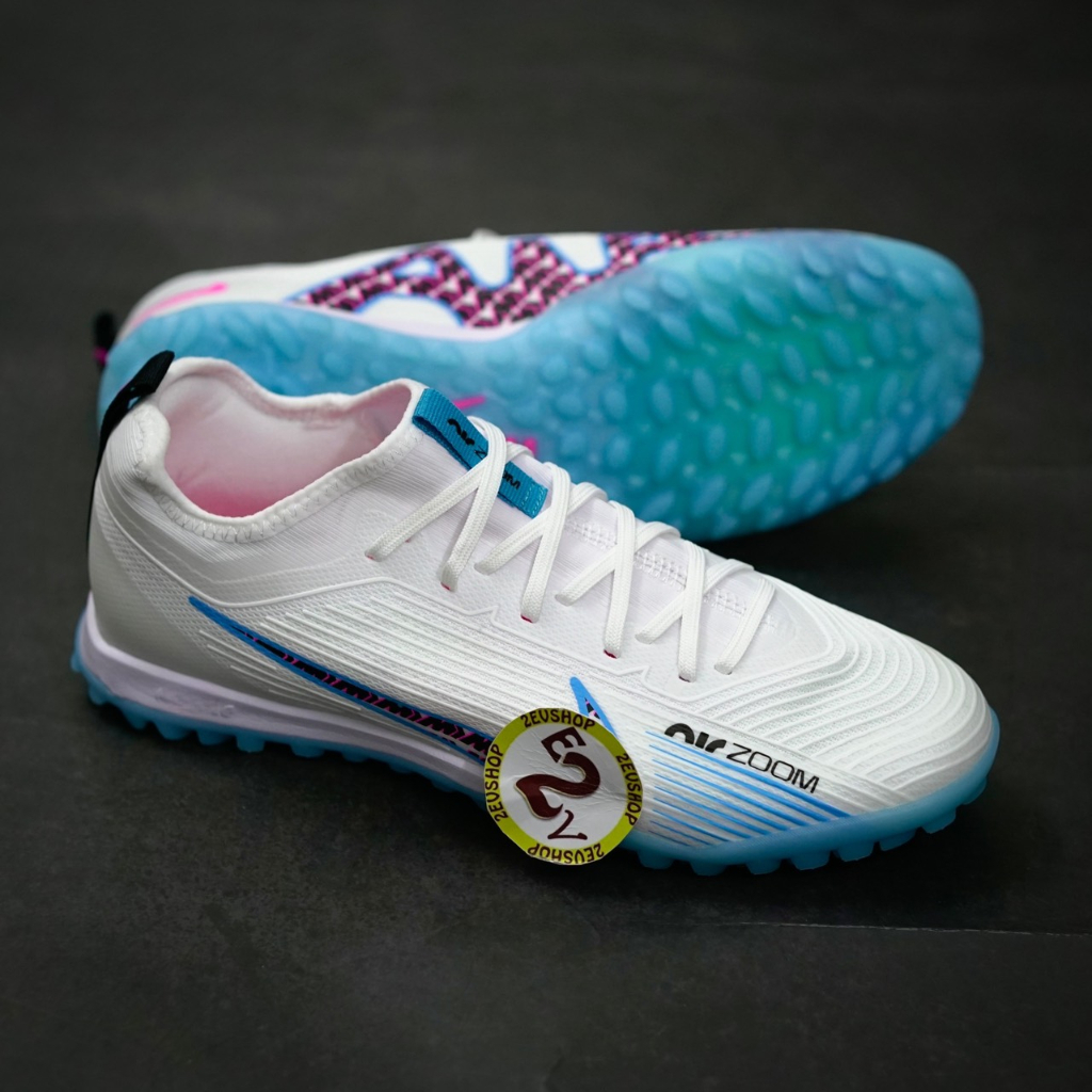 Giày đá bóng nam Air Zoom Mer Vapor 15 Pro Trắng Xanh thể thao, giày đá banh cỏ nhân tạo - 2EVSHOP