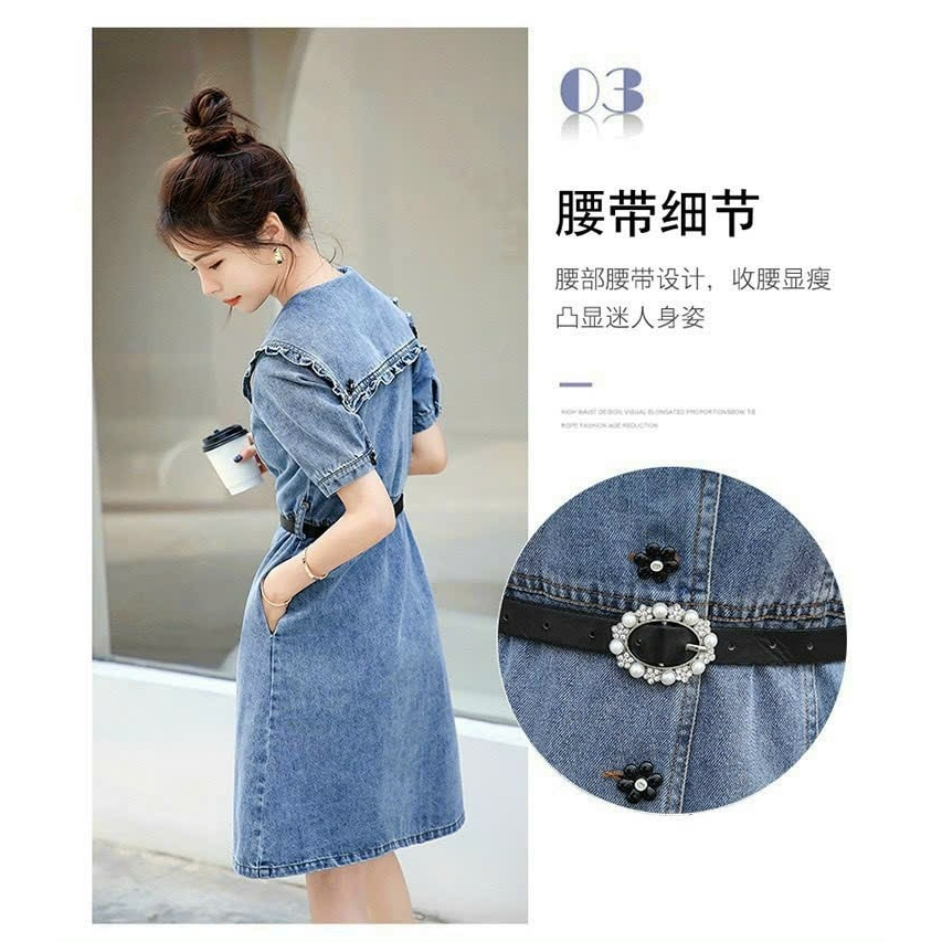 ĐẦM JEAN CỔ SEN KÈM NỊT CAO CẤP