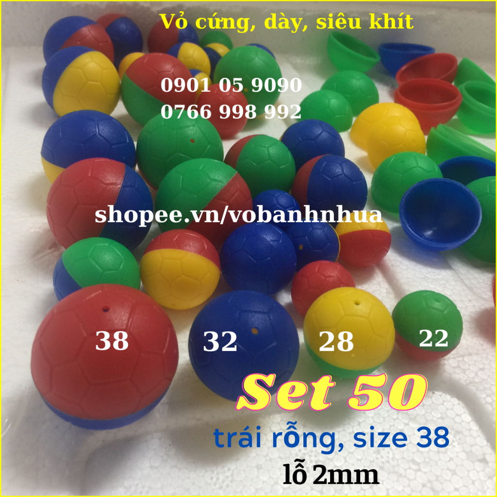 Set 50 trái vỏ bi Thái rỗng (vỏ banh nhựa Thái) nhập khẩu 100%, lỗ 2 mm,khớp cực khít,vỏ dày đẹp.Bi siêu to