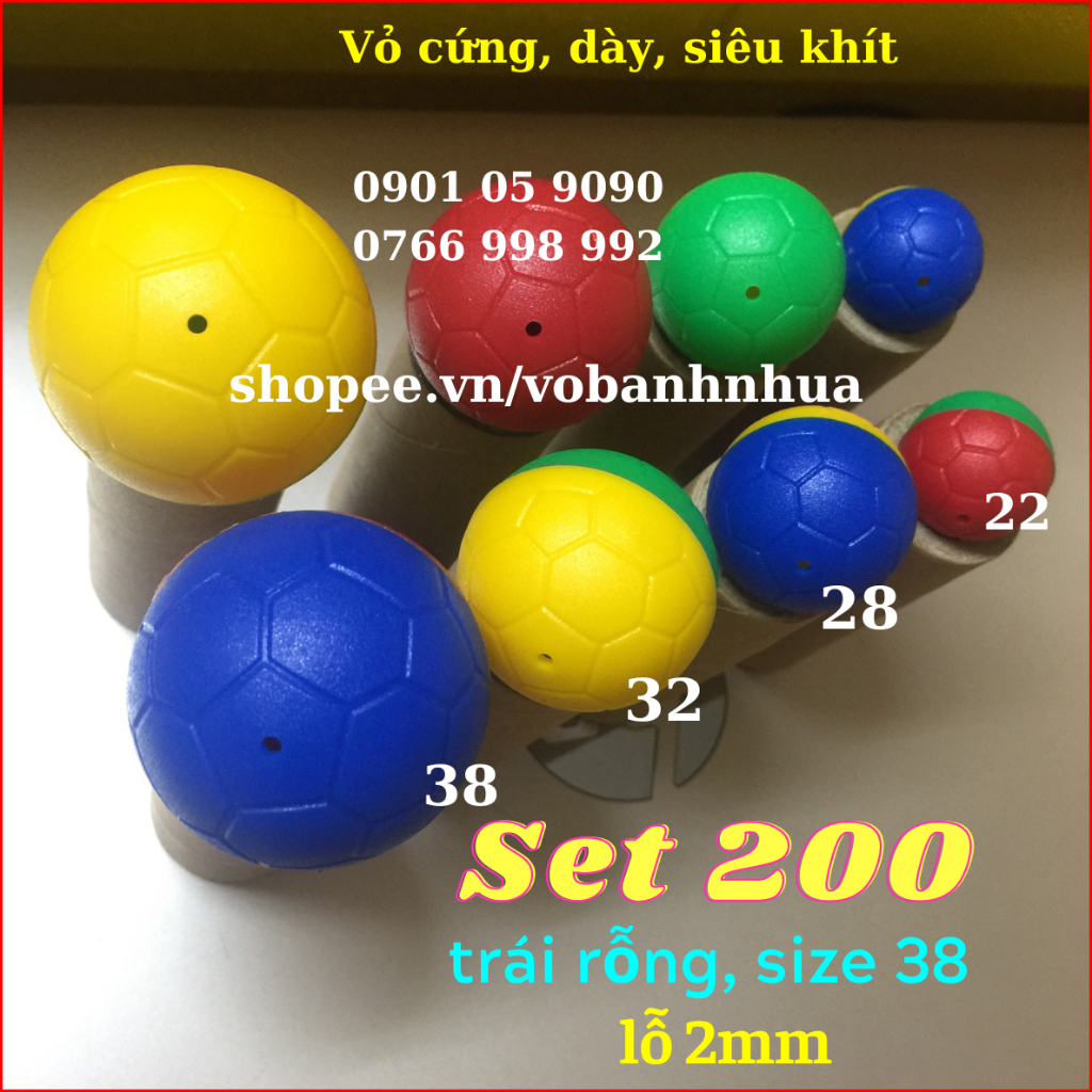 Set 200 trái vỏ bi Thái rỗng (vỏ banh nhựa Thái) nhập khẩu 100%, lỗ 2 mm, khớp cực khít,vỏ dày đẹp. Bi siêu