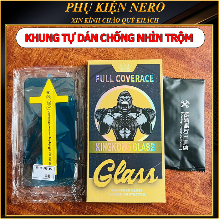 Kính Cường Lực KINGKONG Chống Nhìn Trộm Kèm Khung Tự Dán Cao Cấp 7plus 8plus x xs 11 12 13 14 pro max plus