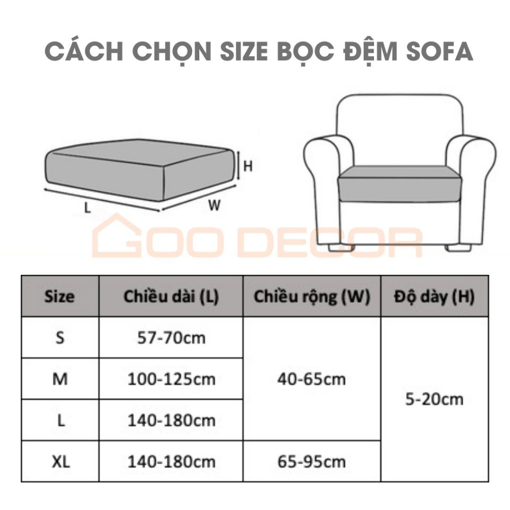 Bọc sofa, bọc đệm ghế sofa vải nhung gân dày dặn co giãn 1 2 3 4 chỗ - GOO Decor