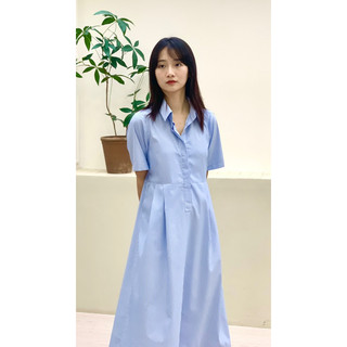 Đầm cotton dài, cổ sơmi tay ngắn | Autember 012