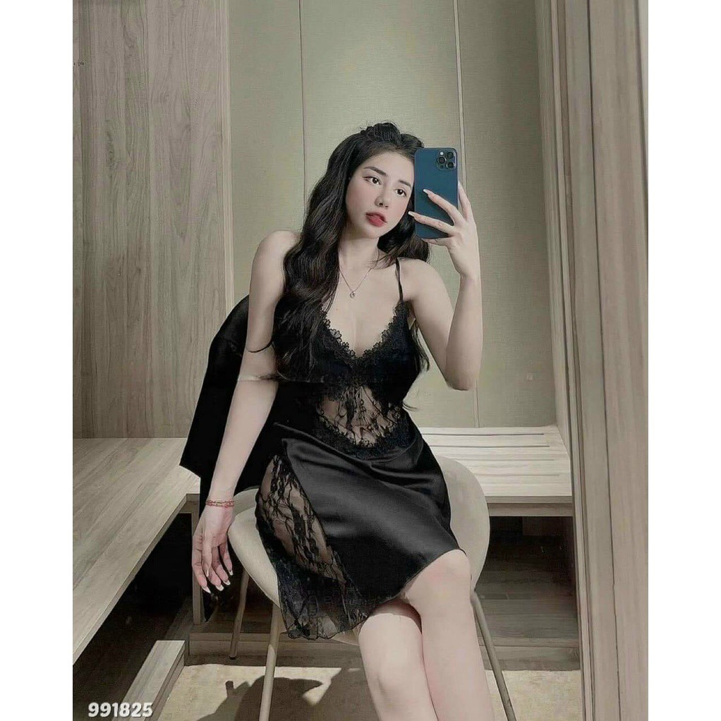 Đồ ngủ sexy lụa Chiffon phối Satin cao cấp mềm mại xinh xắn kèm hình thật shop chụp đầm ngủ váy ngủ freesize < 55kg