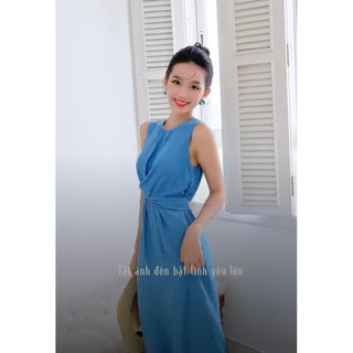 Váy Đầm maxi đũi cổ tròn có dây thắt eo