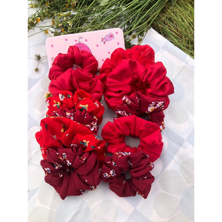 ( Scrunchies) Cột tóc sắc đỏ handmade, ảnh thật shop tự chụp