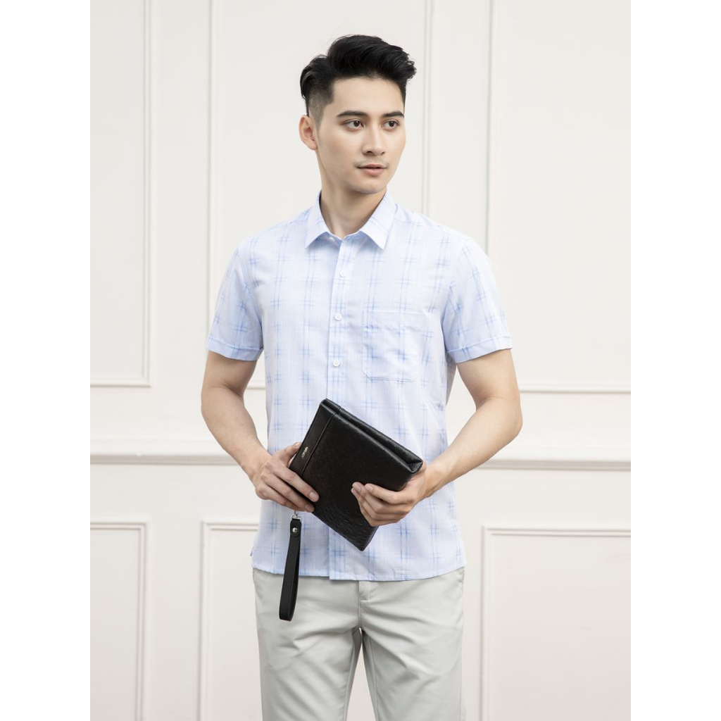 Áo sơ mi ngắn tay nam Aristino  sợi sồi mềm mát form rộng ASS157S1