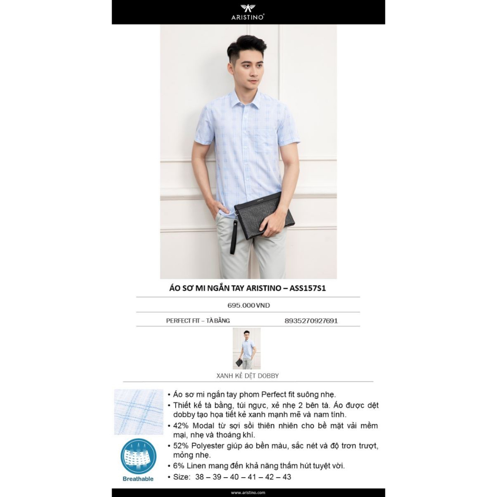 Áo sơ mi ngắn tay nam Aristino  sợi sồi mềm mát form rộng ASS157S1